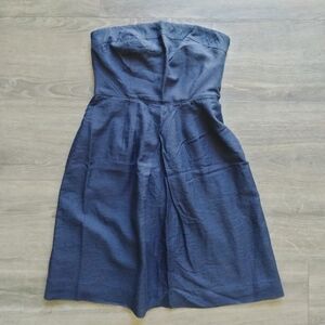 J.Crew Strapless Silk Blend Navy Dress Women's Size 2 Petite w/Pockets